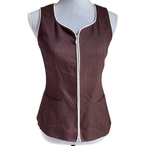 VINTAGE 90s Ann Taylor Brown Vest Size 2P - Picture 1 of 3